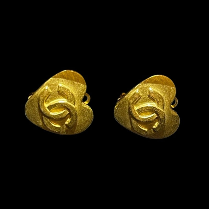 CHANEL Coco Mark Heart Earrings Gold Hardware Alloy