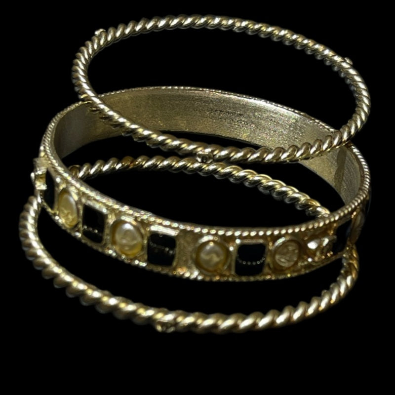 CHANEL Coco Mark Bangle 3 Pieces Set With Box & Dust Bag Alloy