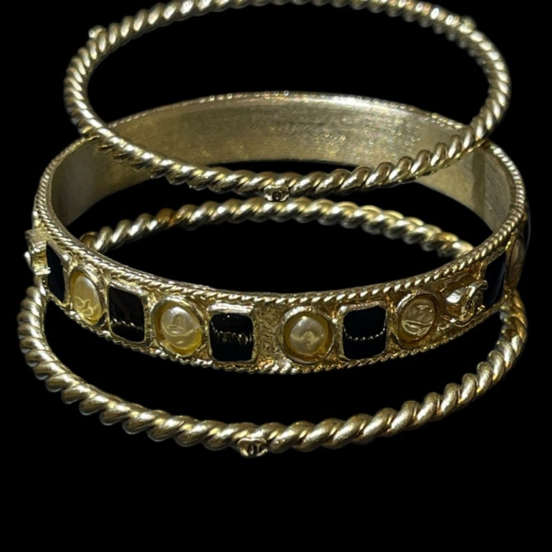 CHANEL Coco Mark Bangle 3 Pieces Set With Box & Dust Bag Alloy