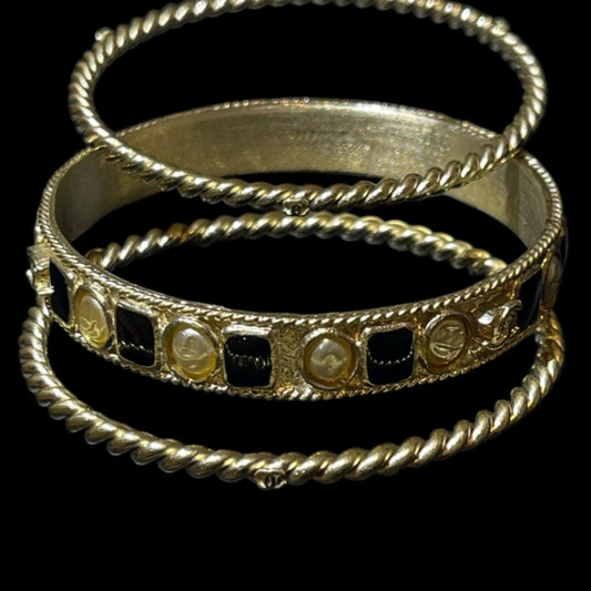 CHANEL Coco Mark Bangle 3 Pieces Set With Box & Dust Bag Alloy