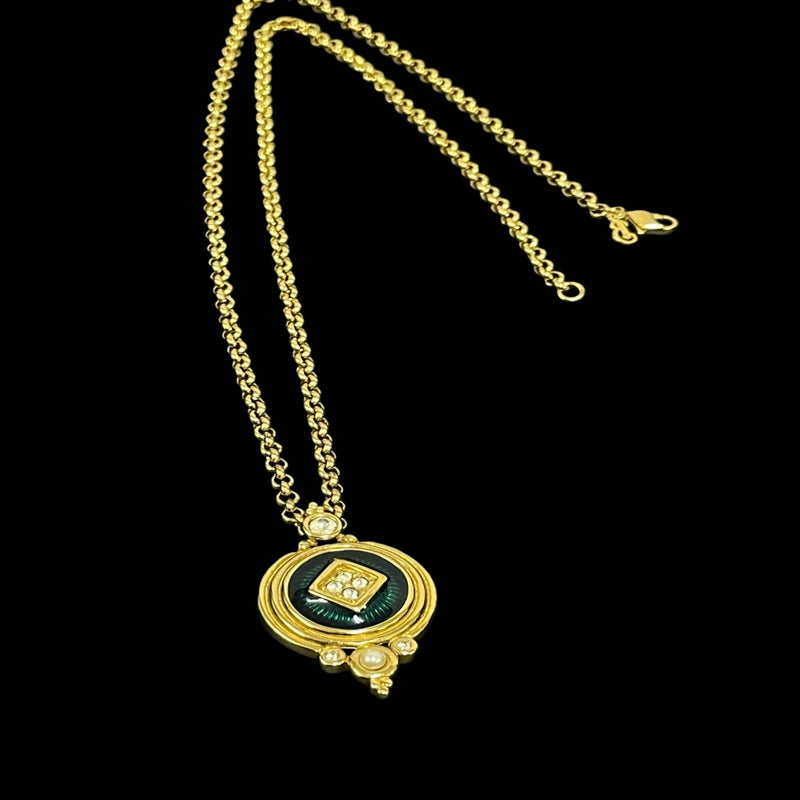 Burberry Necklace, Pearl / Green Stone, Alloy, Sweater Chain / Waist Chain
