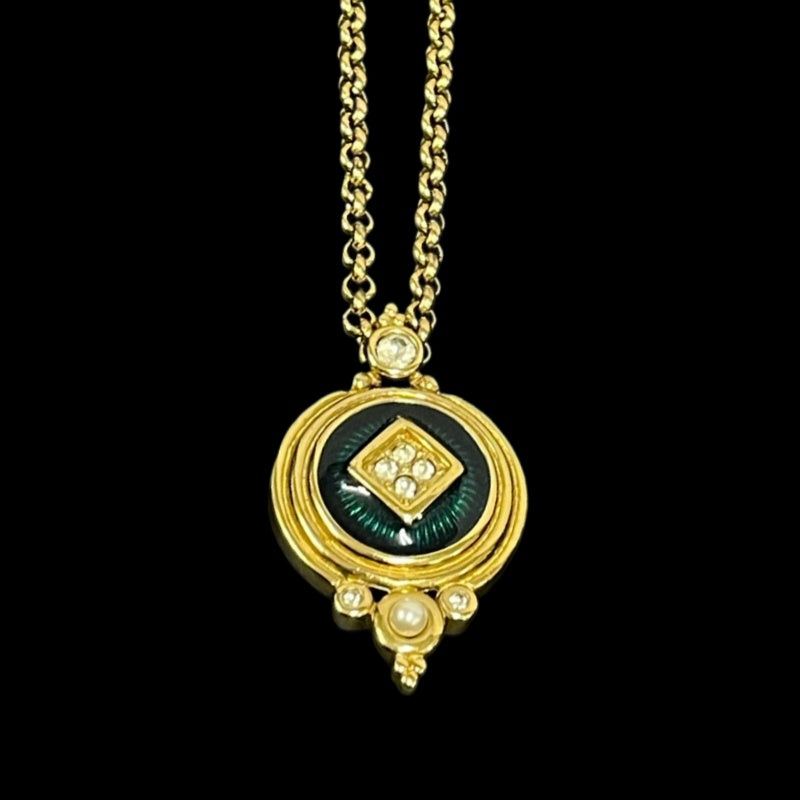 Burberry Necklace, Pearl / Green Stone, Alloy, Sweater Chain / Waist Chain