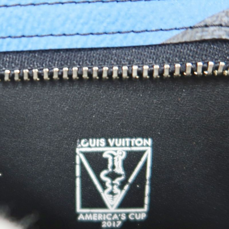 Louis Vuitton (LV) Damier Cobalt Pochette Phone, America's Cup 201 Shoulder Pouch, Blue-Black Color Block, Limited Edition, Includes Dust Bag, Box, Manual & Authentication Card (Men's Style)