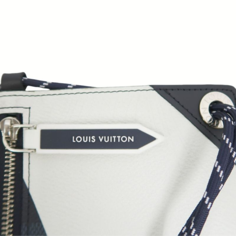 Louis Vuitton (LV) Damier Cobalt Pochette Phone, America's Cup 201 Shoulder Pouch, Blue-Black Color Block, Limited Edition, Includes Dust Bag, Box, Manual & Authentication Card (Men's Style)