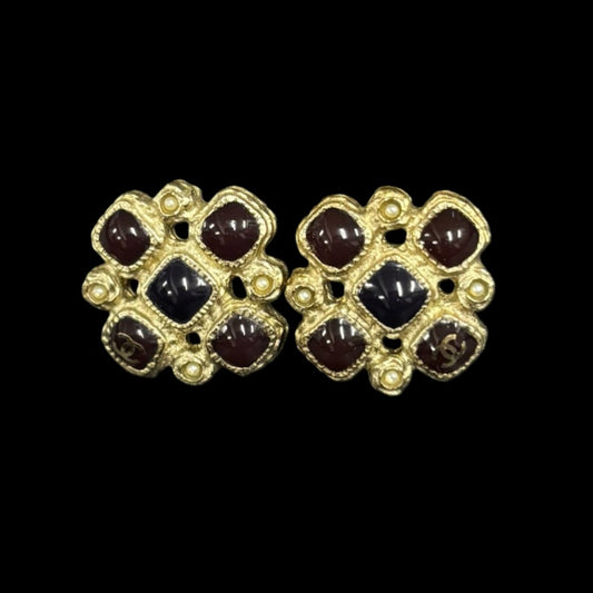 CHANEL Coco Mark colored stone earrings, with comments, A13A, gold hardware, CHANEL alloy, stud earrings