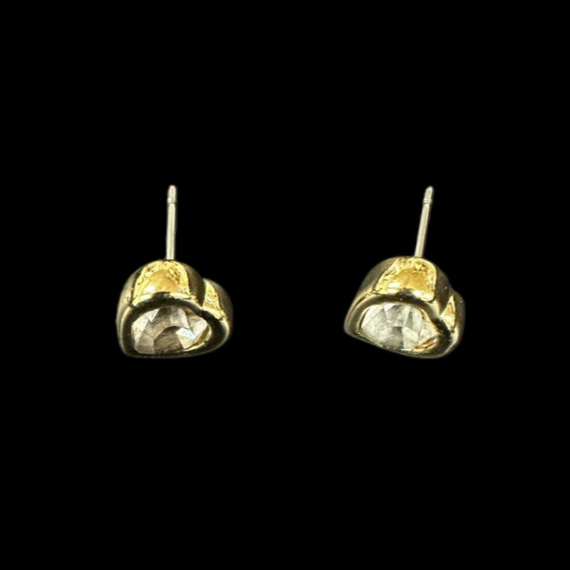 DIOR heart earrings, rhinestone, gold plated, with dust bag