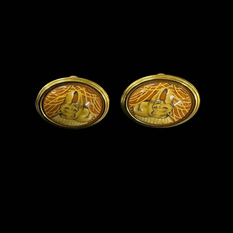 HERMES Tiger Clip-On Earrings Gold Plated Gold Alloy With Box