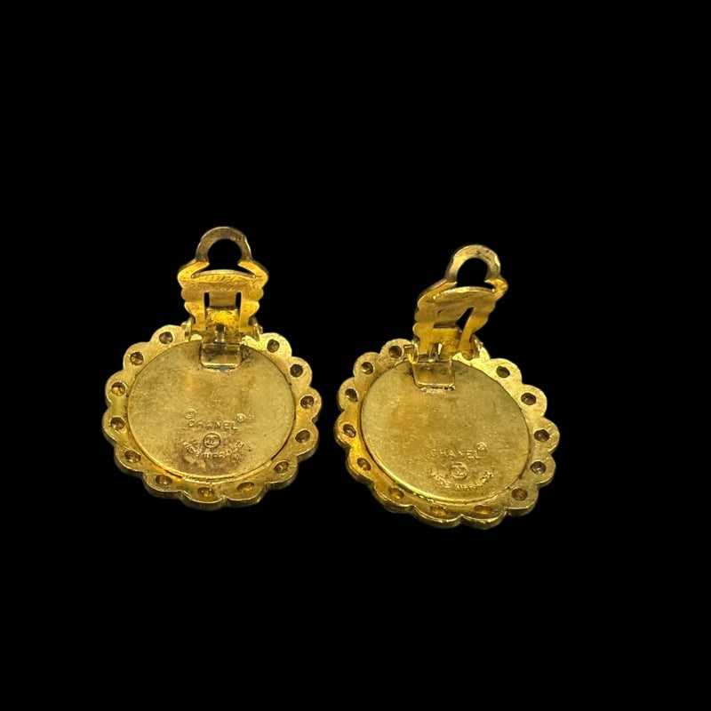 CHANEL Earrings, Rhinestones, Gold Plated, Alloy, Clip-On