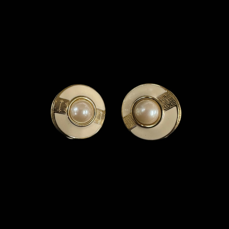 GIVENCHY Faux Pearl Gold Tone Alloy Clip-On Earrings