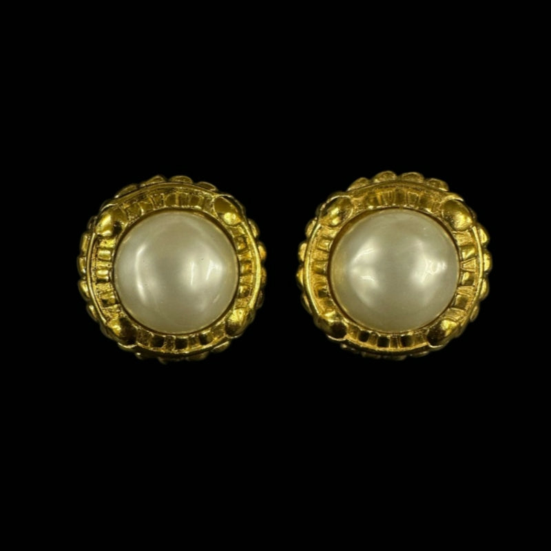 CHANEL Earrings, Pearl, Gold Plated