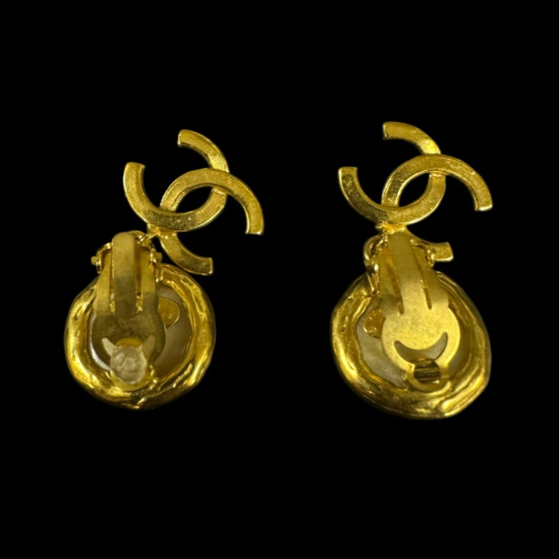 CHANEL Gold Plated Drop Pearl Clip-On Earrings