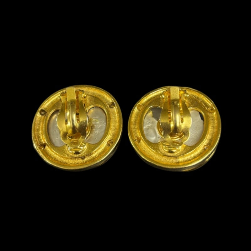 CHANEL gold plated clip-on earrings, CC mark with pearl