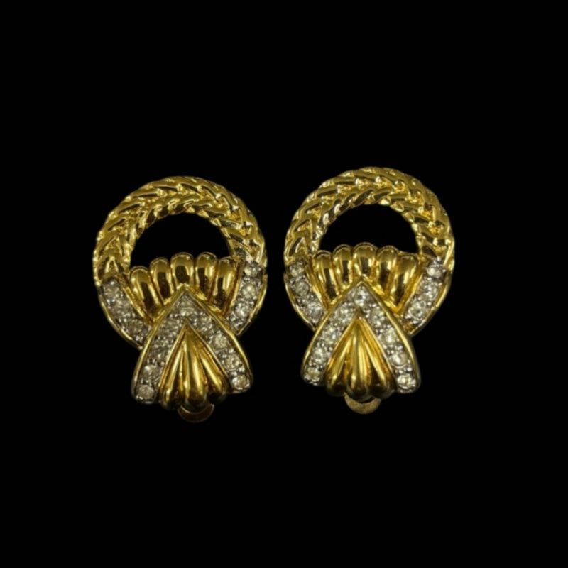 NINA RICCI Gold-Tone Alloy Clip-On Earrings with Rhinestones
