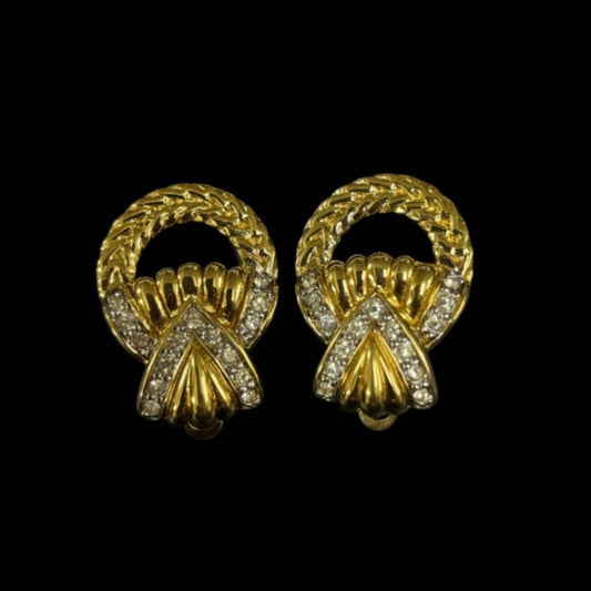 NINA RICCI Gold-Tone Alloy Clip-On Earrings with Rhinestones