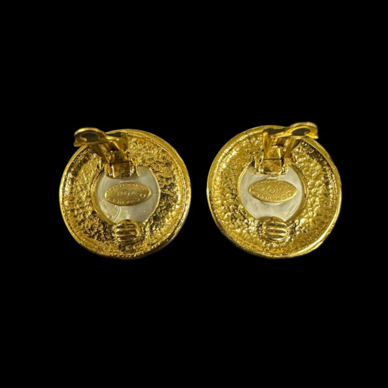CHANEL Gold-Plated Faux Pearl Alloy Clip-On Earrings