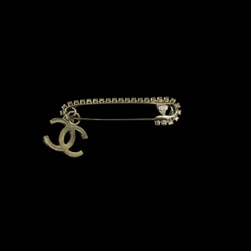 CHANEL Coco Mark Rhinestone Brooch Silver Hardware