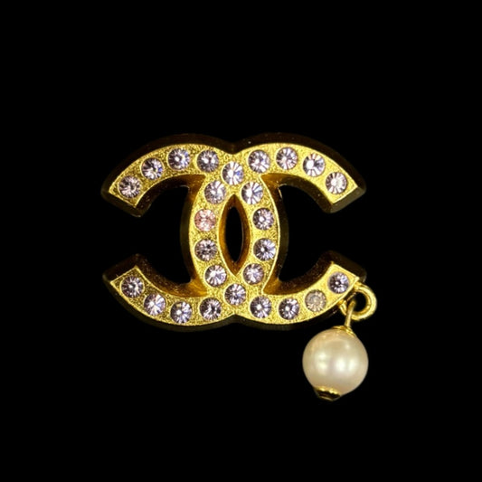 CHANEL Brooch Gold Plated Pearl Pink Stone Alloy