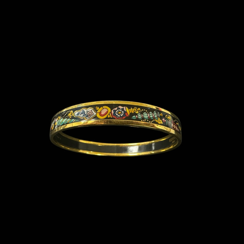 HERMES Bracelet, Enamel Bangle PM, Gold, Black, Gold Tone Alloy