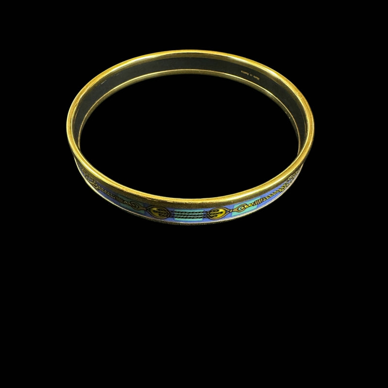 HERMES Enamel PM Bangle, Gold Hardware, Blue Tone