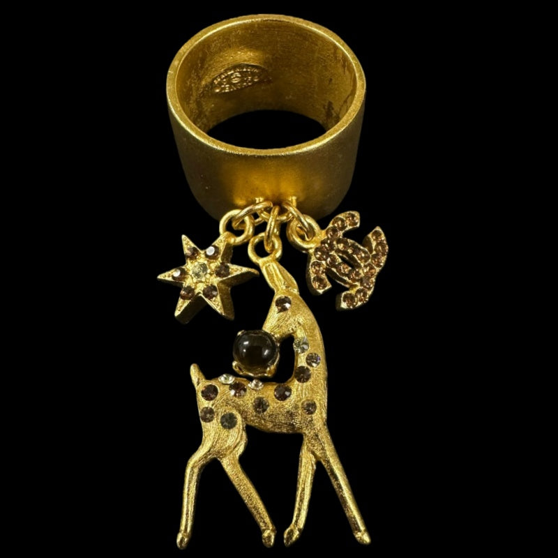 CHANEL Coco Mark Ring, With Box, Gold Tone, Alloy, Deer Motif