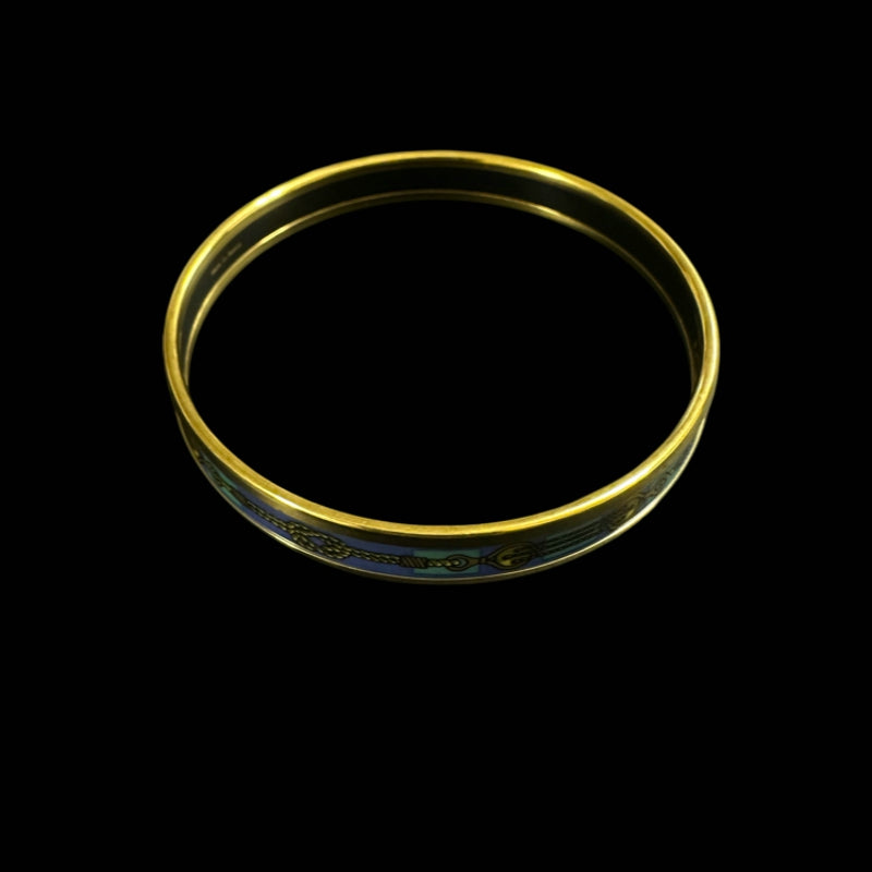 HERMES Enamel PM Bangle, Gold Hardware, Blue Tone