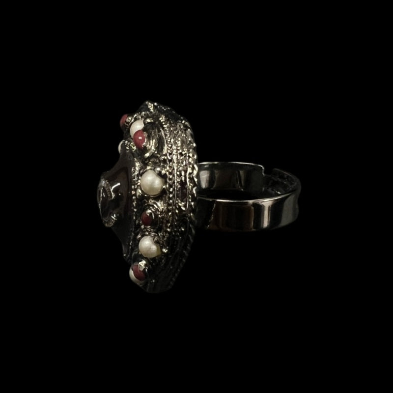 CHANEL Coco Mark Heart Ring Silver Hardware With Box & Dust Bag