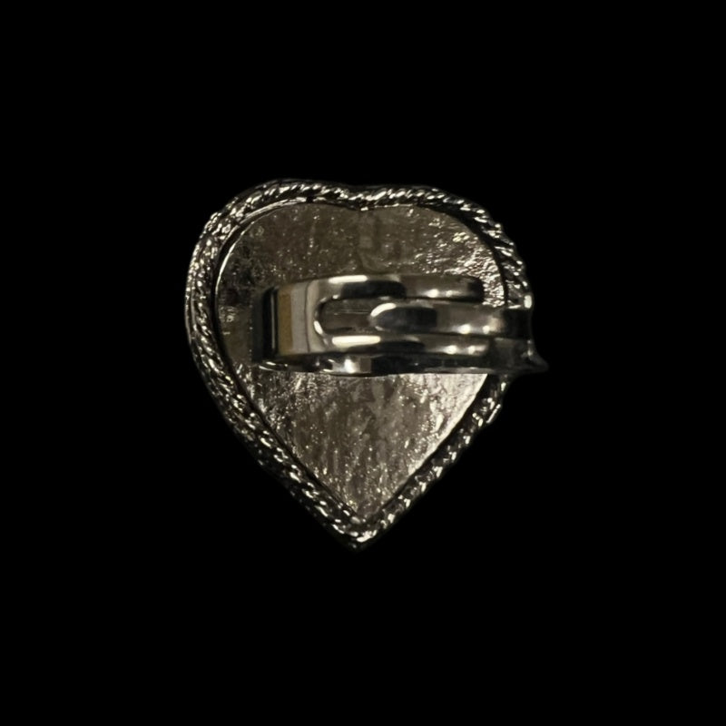 CHANEL Coco Mark Heart Ring Silver Hardware With Box & Dust Bag