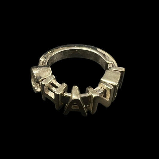 CHANEL Logo Ring Size 9 Silver Hardware With Box & Comments