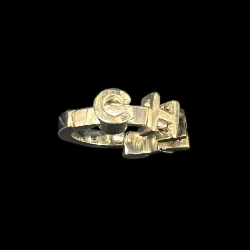 CHANEL Logo Ring Size 9 Silver Hardware With Box & Comments