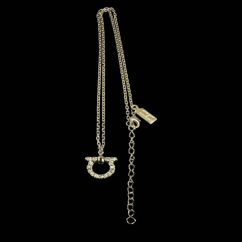 Ferragamo Necklace, Silver Tone, Rhinestone, Alloy