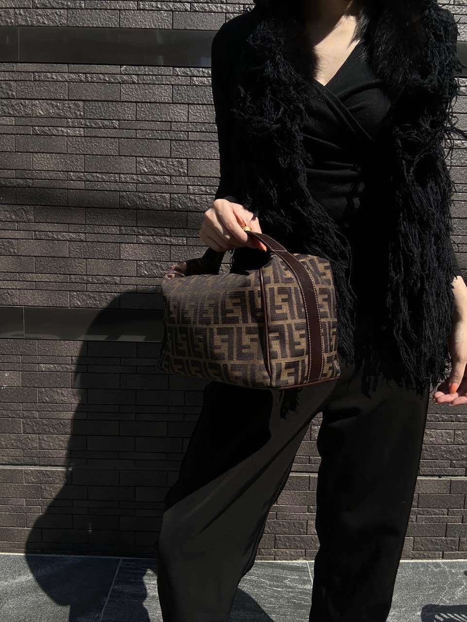 FENDI Brown Zucca Vanity Bag, Canvas Material, with 2 Crocheted Keys