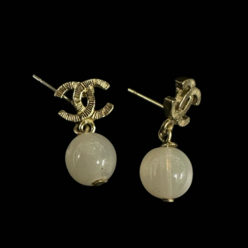 CHANEL Earrings, Pink Stone, Gold Plated, Single Post