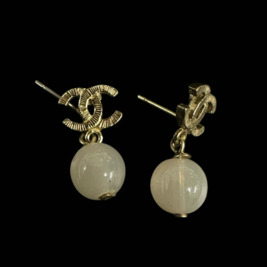 CHANEL Earrings, Pink Stone, Gold Plated, Single Post
