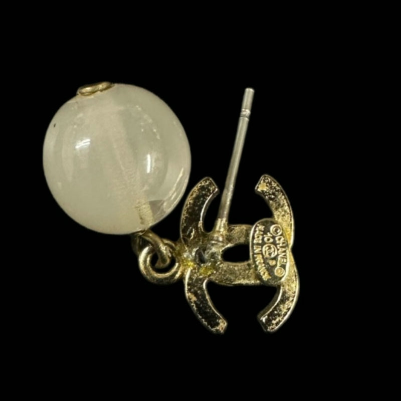 CHANEL Earrings, Pink Stone, Gold Plated, Single Post
