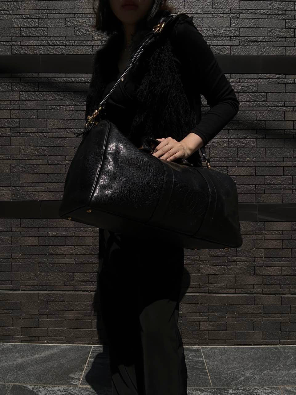 CHANEL Coco Mark 2-Way Boston Bag Black Caviar Leather with Gold Hardware