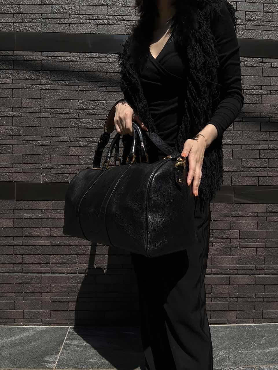 CHANEL Coco Mark 2-Way Boston Bag Black Caviar Leather with Gold Hardware