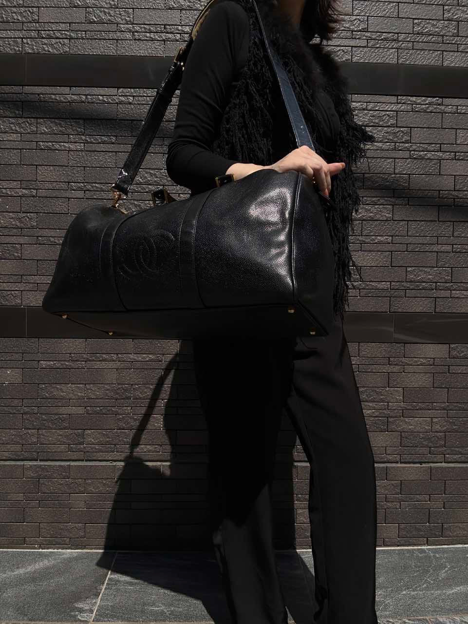 CHANEL Coco Mark 2-Way Boston Bag Black Caviar Leather with Gold Hardware