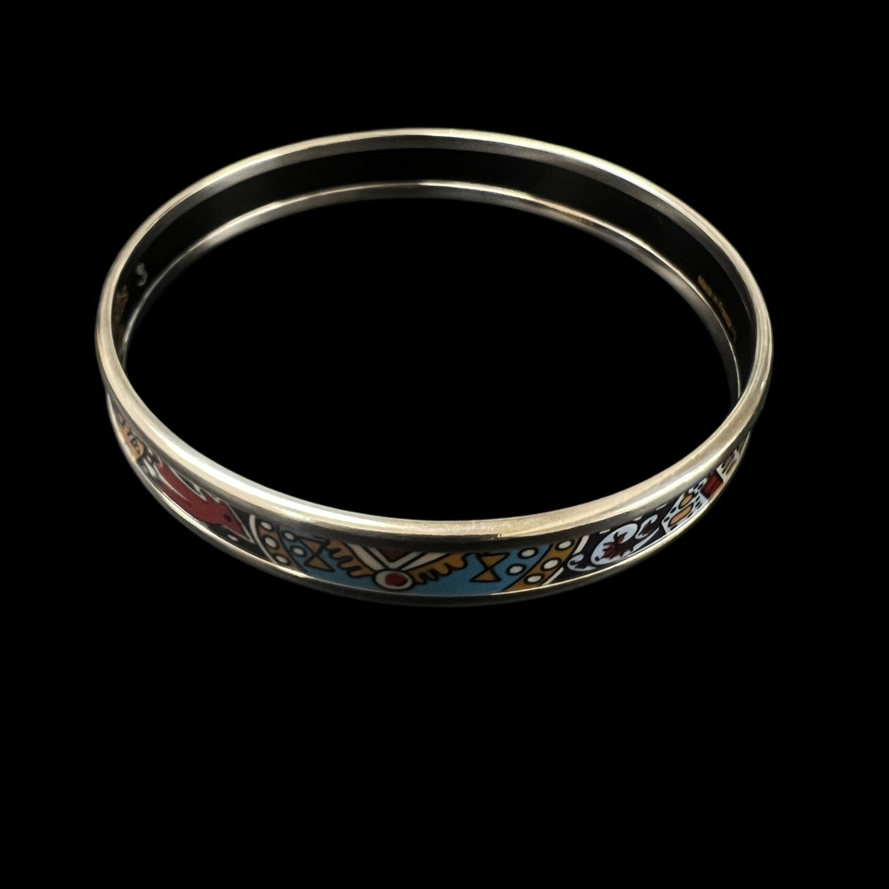 Hermes bangle, silver tone with blue pattern