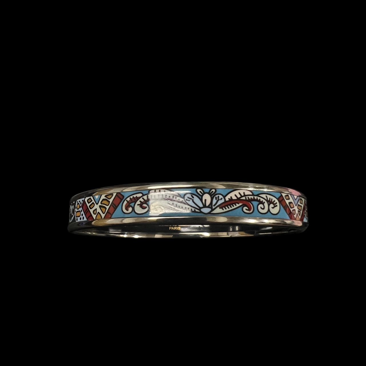 Hermes bangle, silver tone with blue pattern
