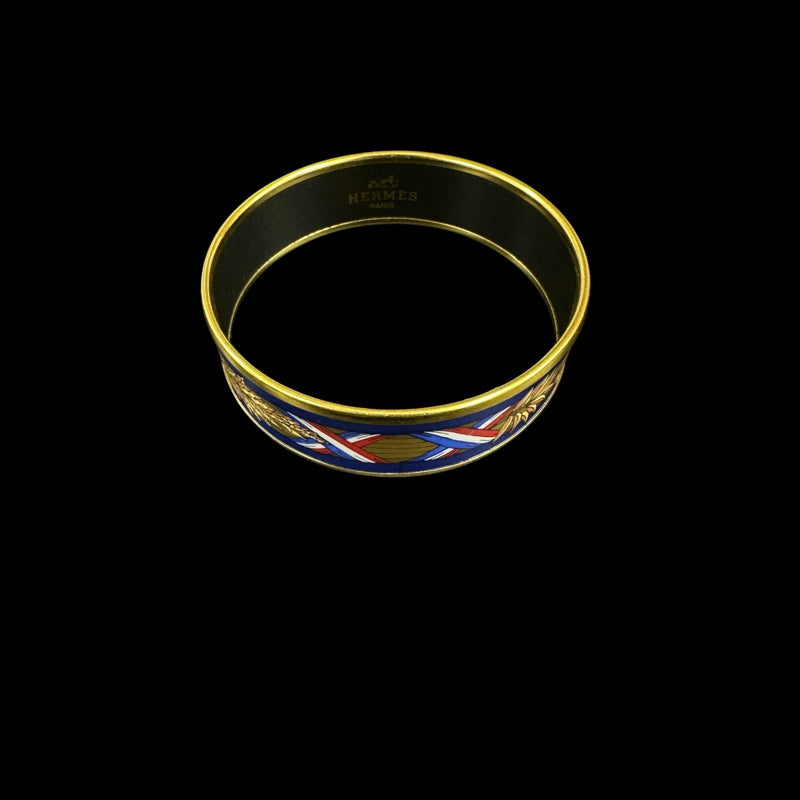 HERMES Bracelet, Enamel Bangle, Gold, Blue