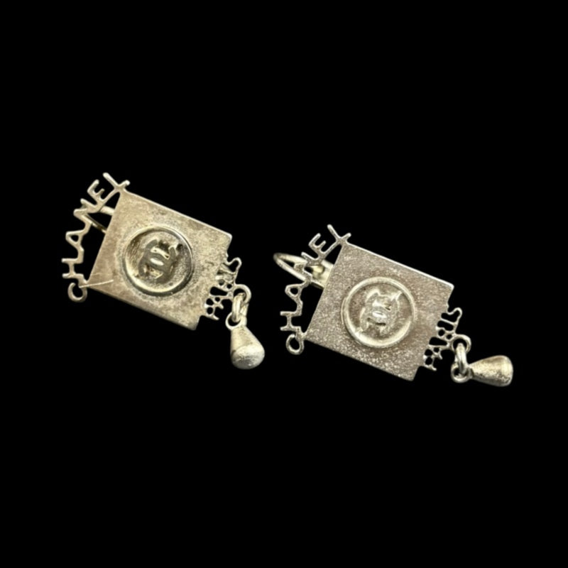 CHANEL Silver Earrings with Box