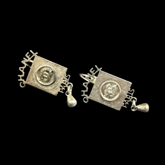 CHANEL Silver Earrings with Box
