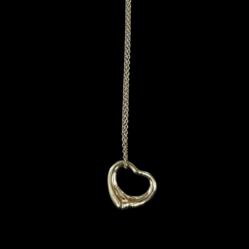 Tiffany & Co. 925 Silver Open Heart Necklace, with box and storage pouch
