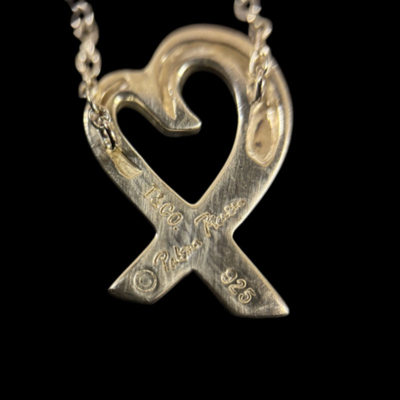 TIFFANY 925 SILVER RUBBING HEART NECKLACE, WITH BOX AND STORAGE BAG