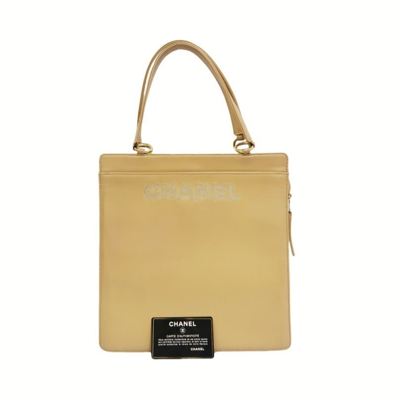 CHANEL Brown Lambskin Tote Shoulder Handbag with Guarantee Card