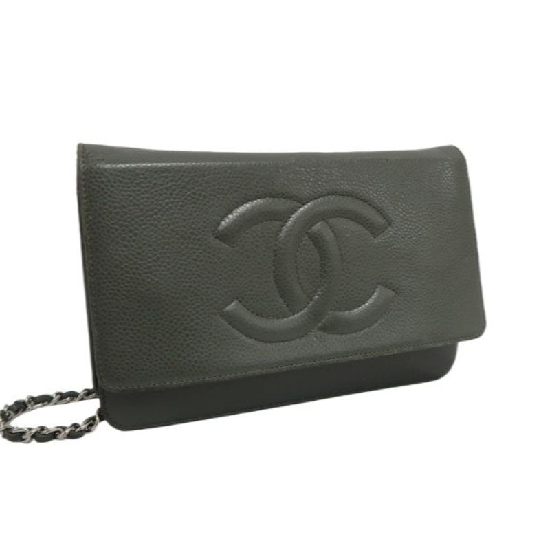 Chanel Shoulder Crossbody Bag, Grey Caviar Leather, Flap Design, Silver Hardware, With Authenticity Card, Luxury Classic Handbag
