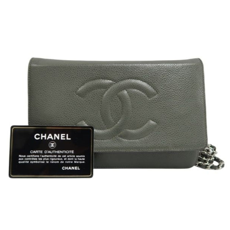 Chanel Shoulder Crossbody Bag, Grey Caviar Leather, Flap Design, Silver Hardware, With Authenticity Card, Luxury Classic Handbag