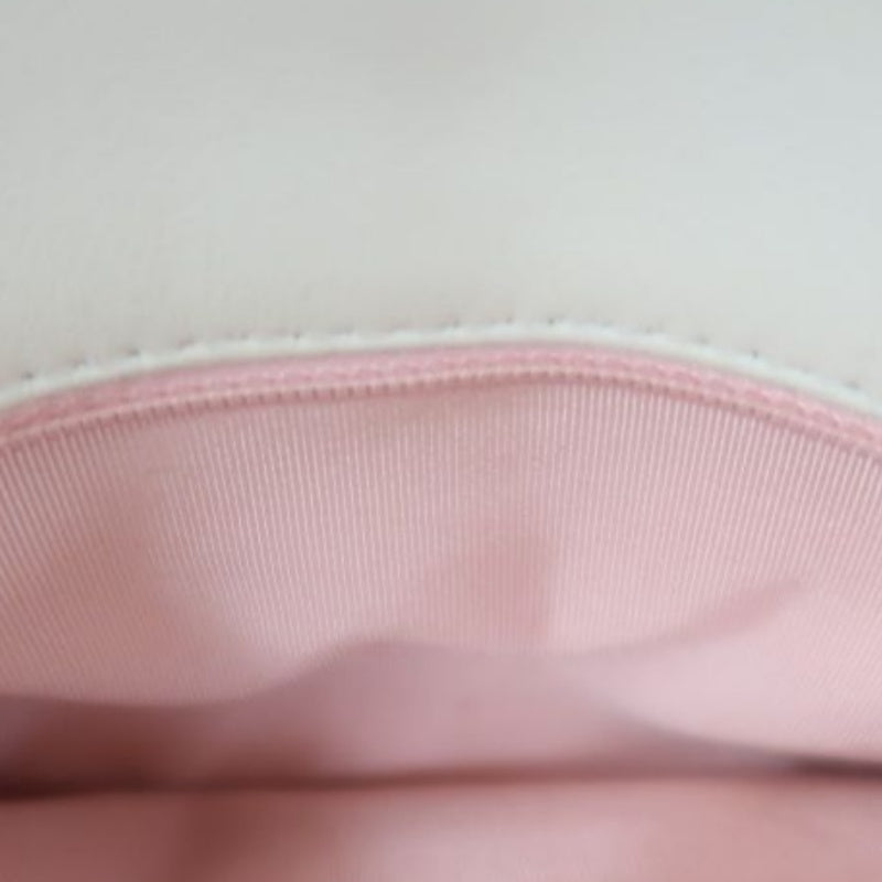 CHANEL Classic Flap (CF) Chain Shoulder Bag, White Lambskin Leather, Pink Tweed Piping, Silver Hardware
