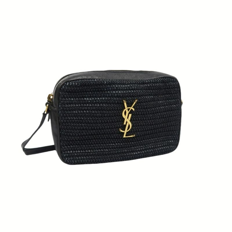 YVES SAINT LAURENT (YSL) Black Knit Camera Crossbody Bag