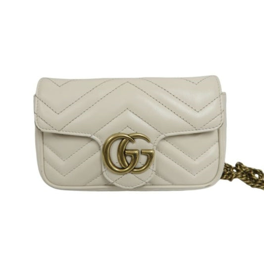 Gucci GG Marmont Quilted Super Mini Shoulder Bag, Off-White Lambskin with Gold-Tone Hardware, Crossbody &amp; Single Shoulder Carry